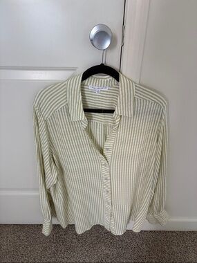 Striped Button-Up Shirt in Light Sage and White